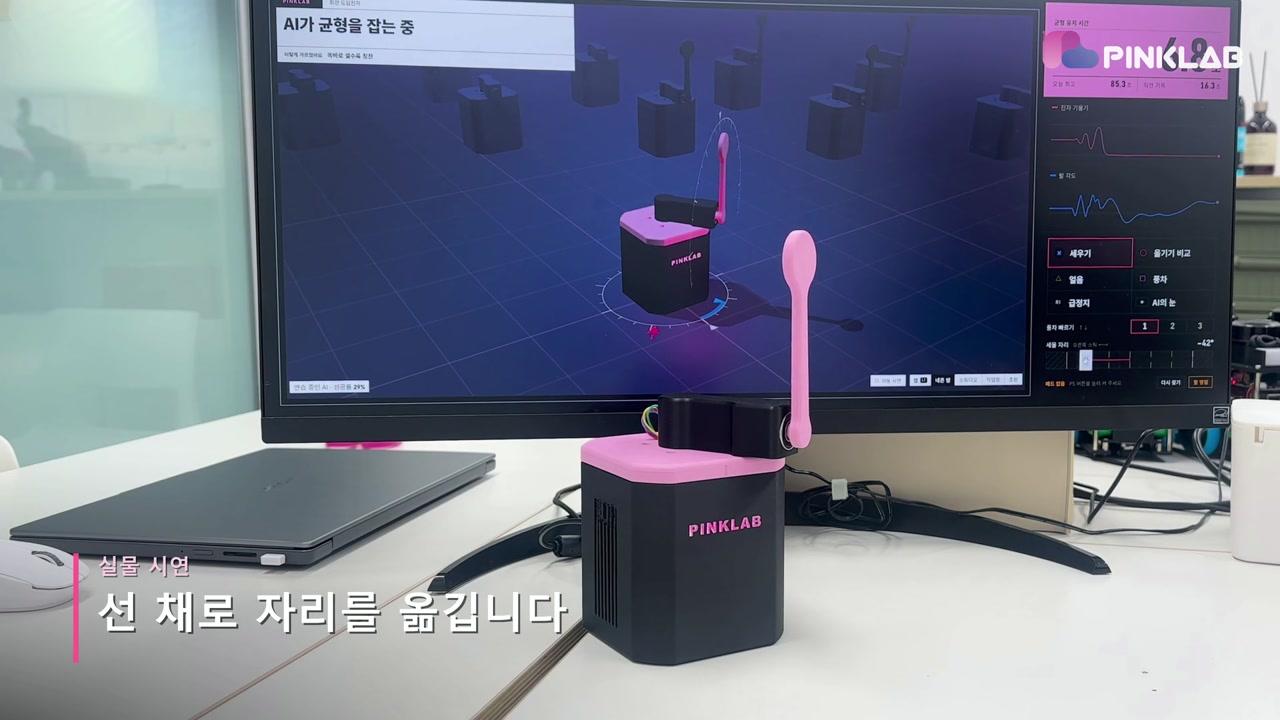 실제 펜듈럼이 진자를 세운 상태로 균형을 유지하는 모습