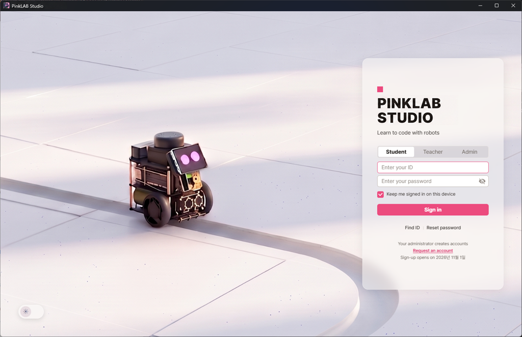 PinkLAB Studio sign-in screen